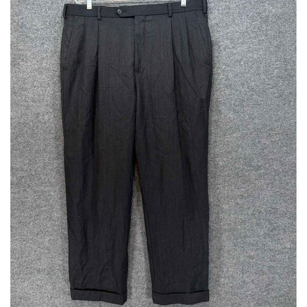 Brooks Brothers Dress Pants Mens 37 Gray Pleated Wool Madison Cuffed Slacks Lux
